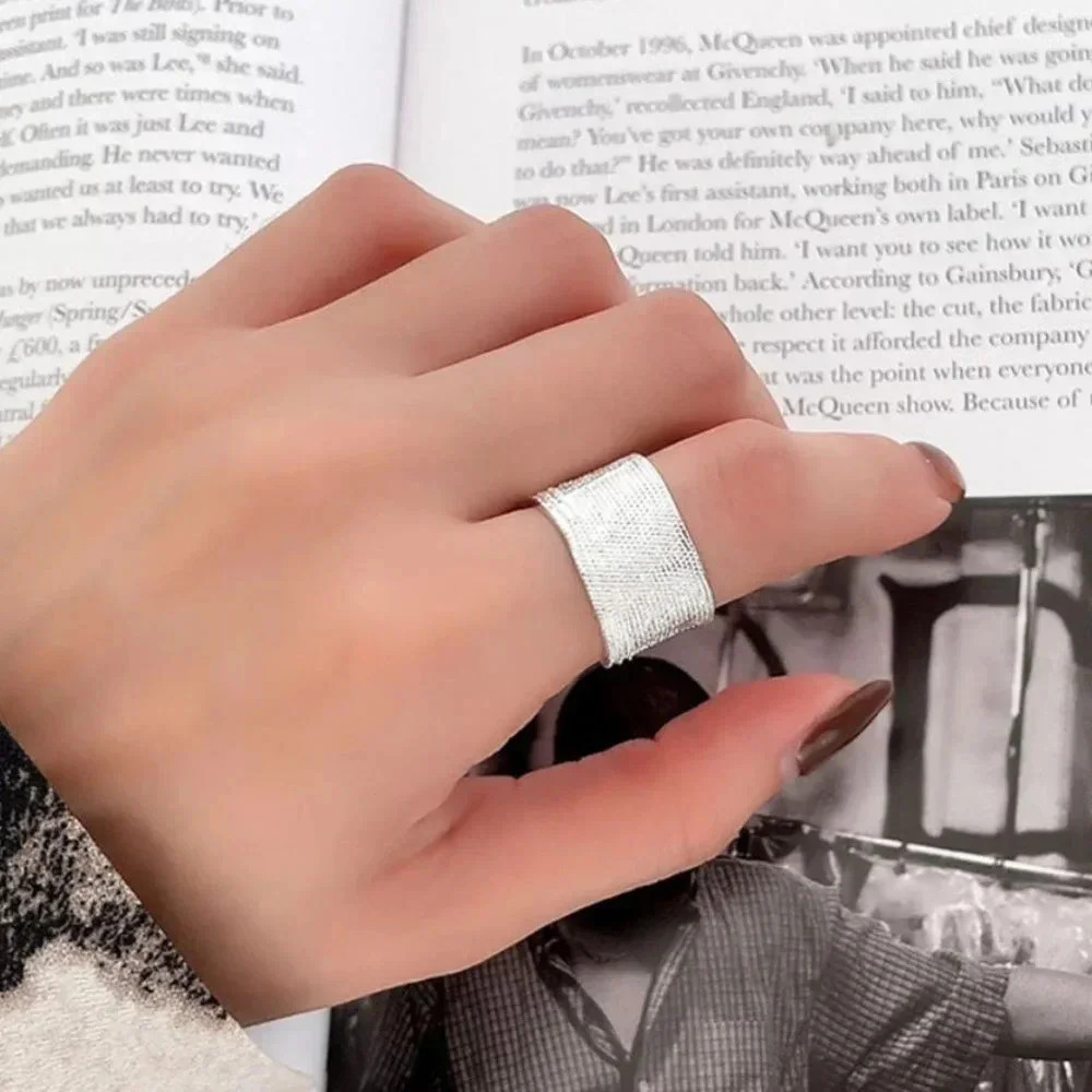 Minimalist 925 Sterling Silver Wide Textured Ring Band Chunky Silver Ring